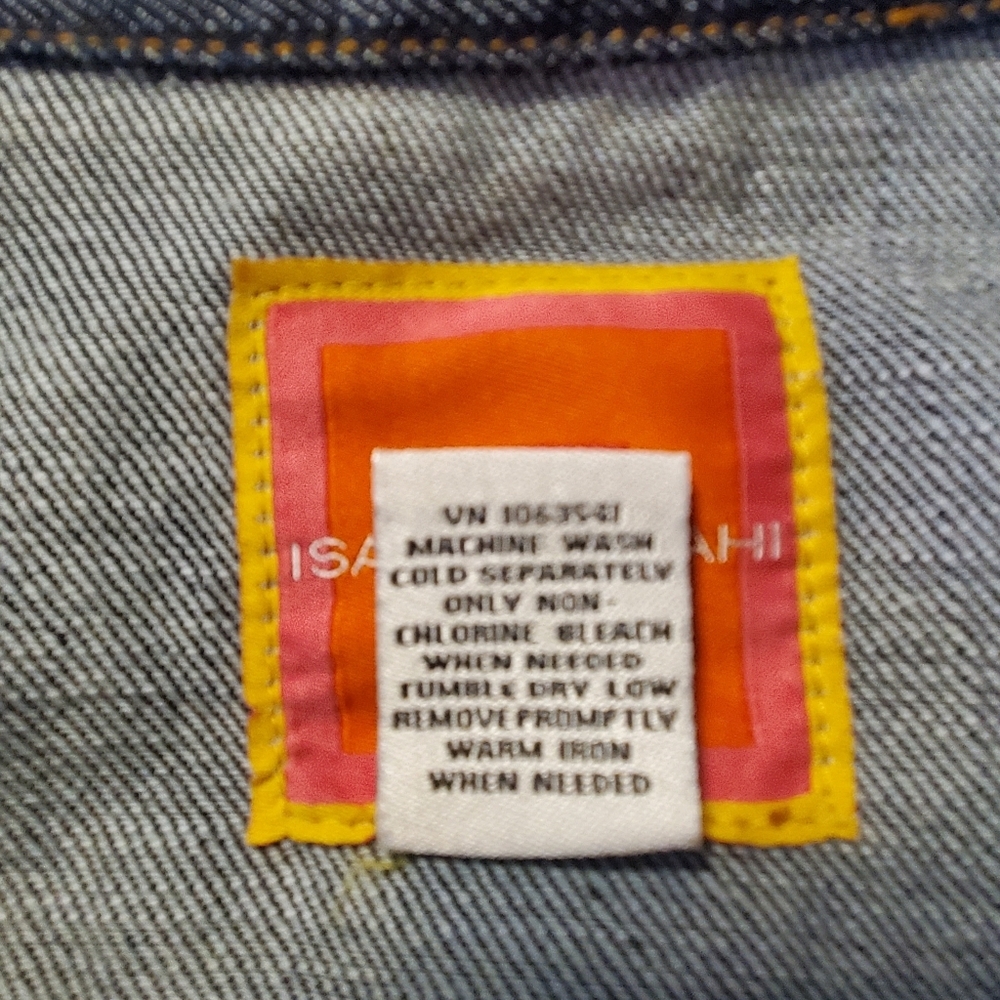 Issac Mizrahi Size XXL 2-pocket denim jacket, distressing & colorful stitching - Picture 9 of 9